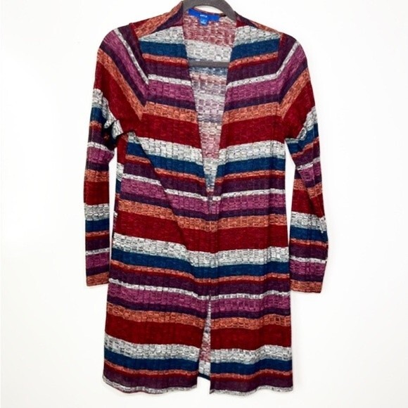 Apt. 9 Striped Open Front Multi Colored Cardigan Pink Burgundy Size Small - Picture 2 of 10